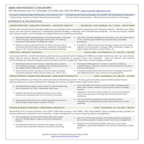 Abid Chaudhry Resume September 2015