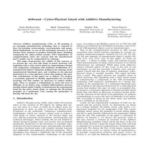 Additive Manufacturing - Cyber Security - Briefing