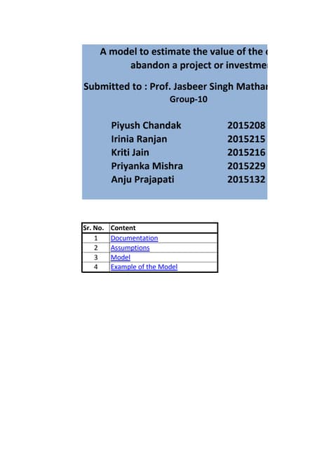A mdel to estimate the value of the...