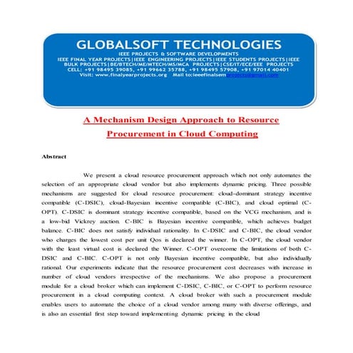 IEEE 2014 DOTNET CLOUD COMPUTING PROJECTS A mechanism design approach to reso...