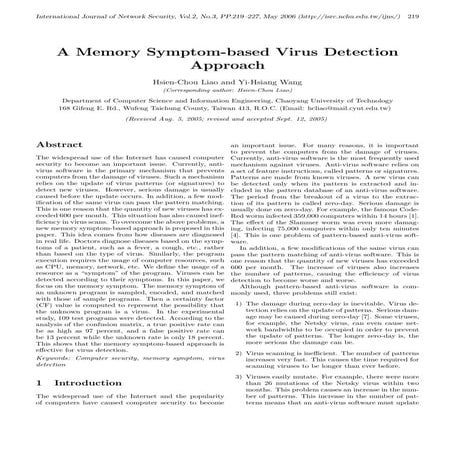 A memory symptom based virus detection approach