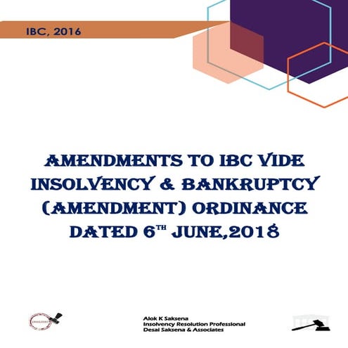 Amendments to IBC vide Insolvency & Bankruptcy (Amendment) Ordinance