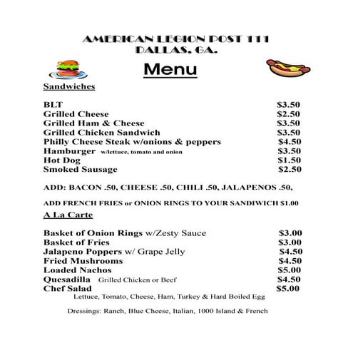 American Legion Menu | PDF