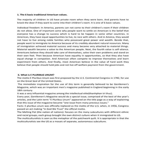Một số câu hỏi ôn tập môn - American Culture