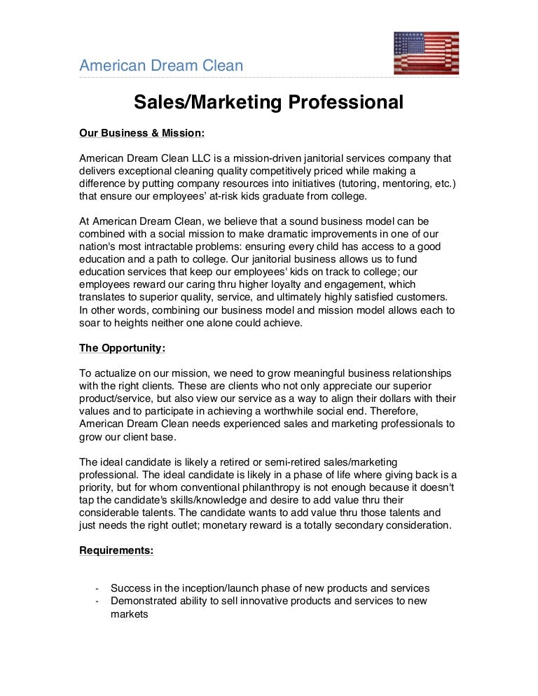 american dream clean sales amp marketing professional cleaning business description