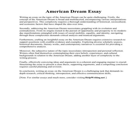 American Dream Essay. American Dream Essay Critique Essay 300 Words - PHDessa...