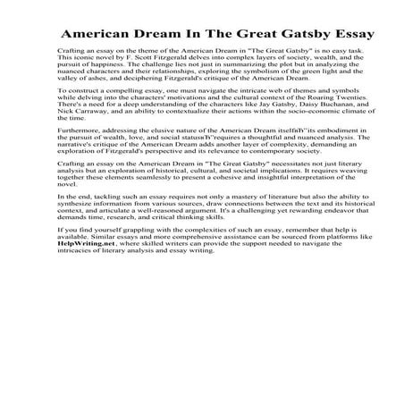 American Dream In The Great Gatsby Essay