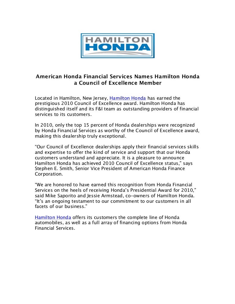 Honda Financial Services Number >> American Honda Financial Services Names Hamilton Honda A Council Of E Honda Financial Services Number >> American Honda Financial Services Names Hamilton Honda A Council Of E