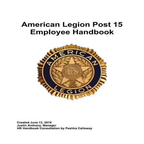American Legion Post 15 Employee Handbook