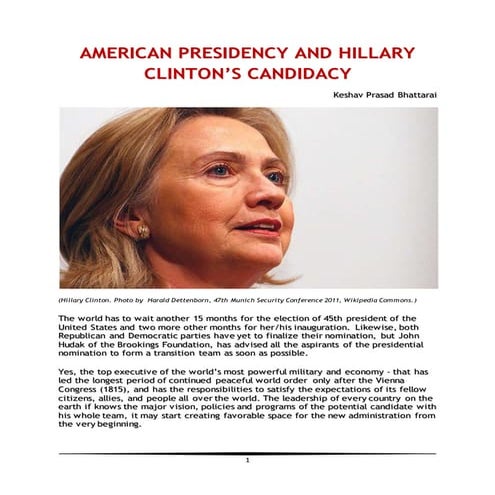 AMERICAN PRESIDENCY AND HILLARY CLINTON’S CANDIDACY
