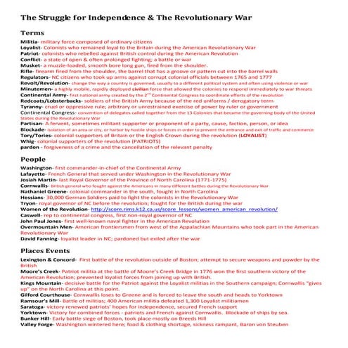 American Revolution Completed Study Guide