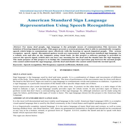 American Standard Sign Language Representation Using Speech Recognition
