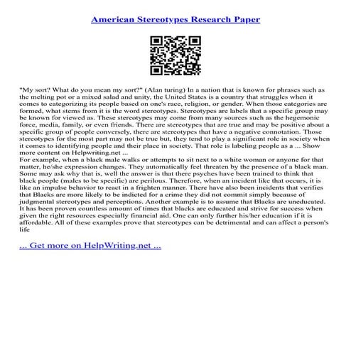 American Stereotypes Research Paper