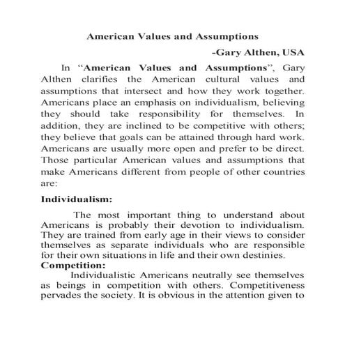 American values and assumptions