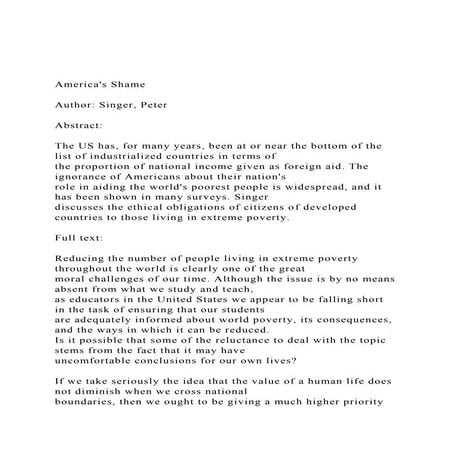 Americas Shame Author Singer, Peter Abstract Th.docx