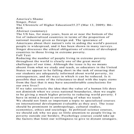 Americas ShameSinger, PeterThe Chronicle of Higher Education5.docx