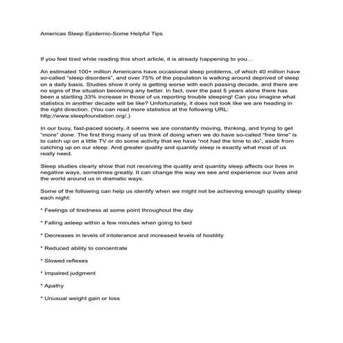 Americas sleep epidemic some helpful tips
