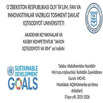 Sustainable Development Goals and Socioeconomic Analysis of the USA | PPTX