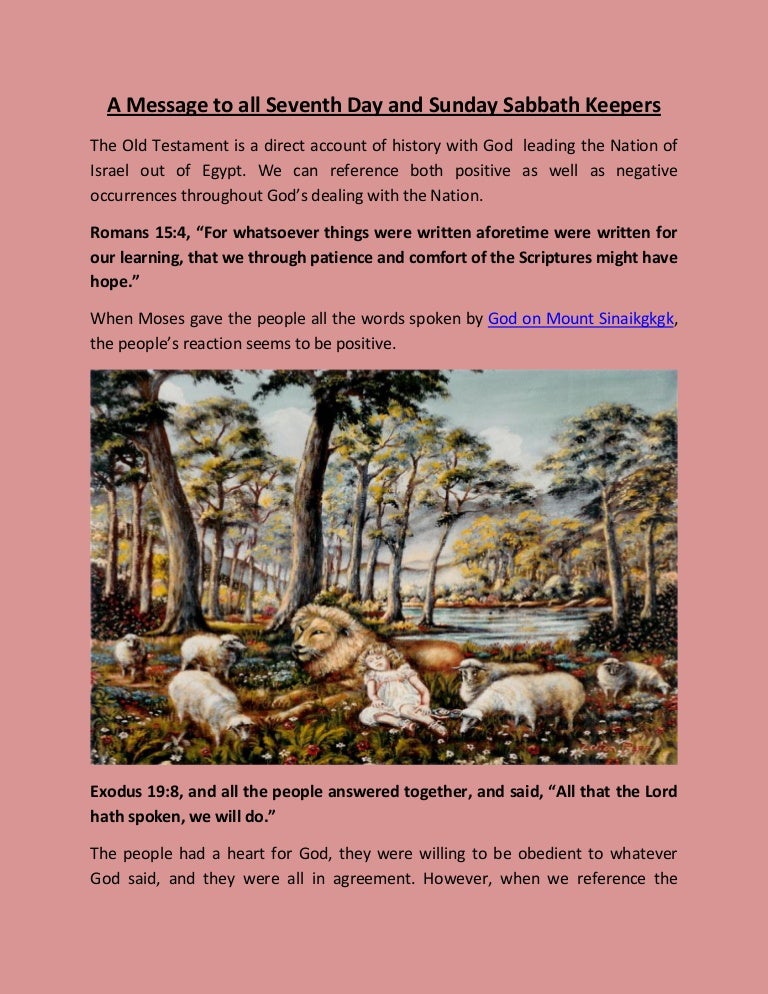 A Message To All Seventh Day And Sunday Sabbath Keepers