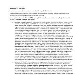 A message to our youth