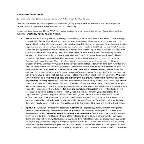 A message to our youth