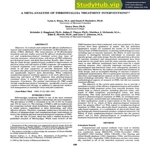 A Meta-Analysis Of Fibromyalgia Treatment Interventions