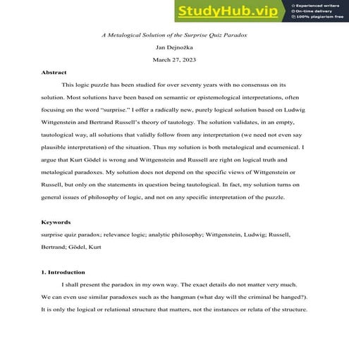 A Metalogical Solution Of The Surprise Quiz Paradox