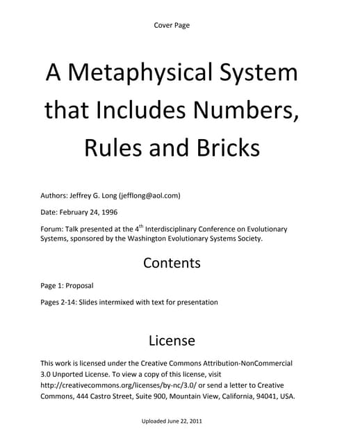 A metaphsical system that includes numbers rules and bricks