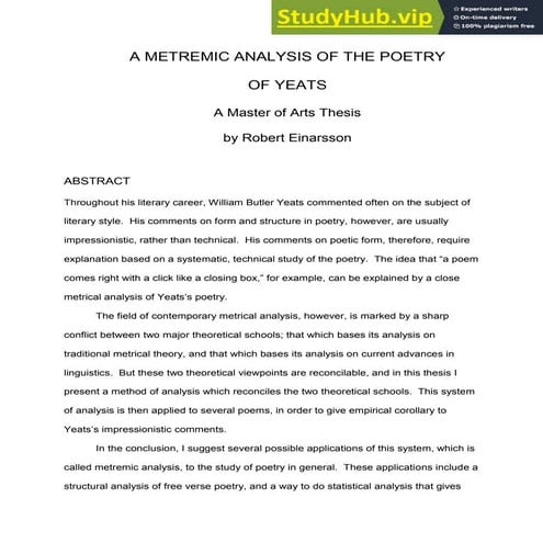 A Metremic Analysis Of The Poetry Of Yeats