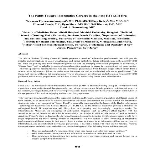 The Paths Toward Informatics Careers in the Post-HITECT Era