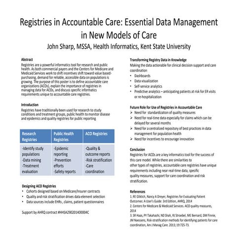 AMIA 2015 Registries in Accountable Care poster