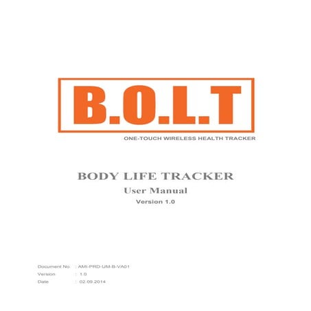 AMI B.O.L.T One Touch wireless health tracker user manual