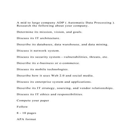 A mid to large company ADP ( Automatic Data Processing ). Resea | DOCX ...