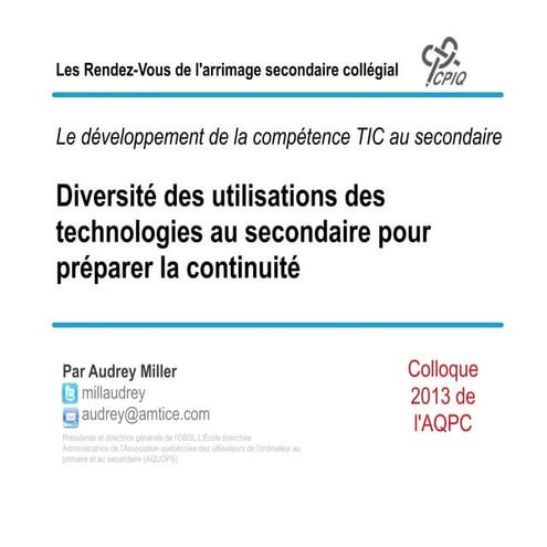 Diversité des utilisations des technologies au secondaire pour préparer la co...