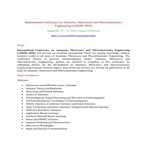 International Conference on Antennas, Microwave and Microelectronics Engineer...
