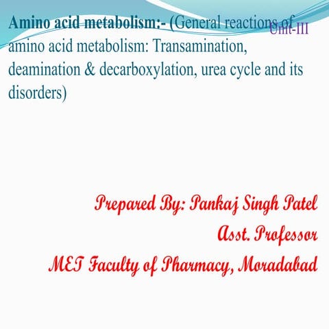Amino acid metabolism | Transamination | Deamination | | PDF