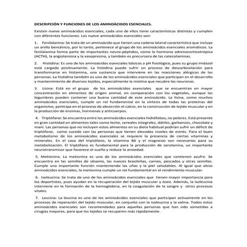 Aminoácidos esenciales descripción y funciones 
