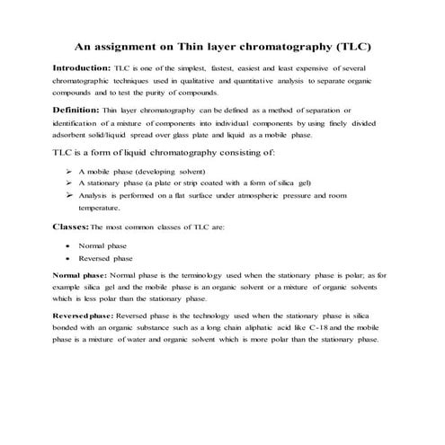 an assignment on thin layer chromatography