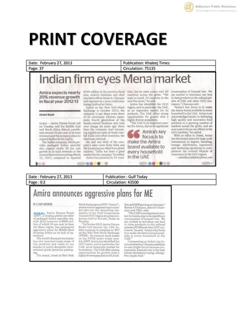 Amira foods PRINT COVERAGE