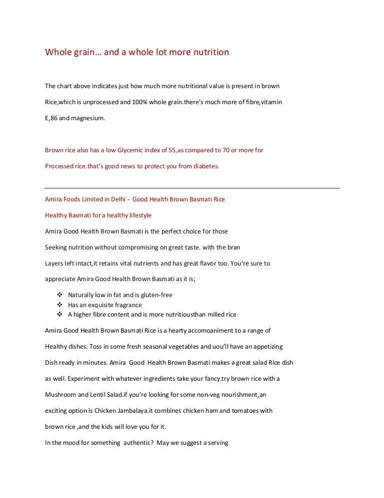 Brown Basmati Rice Glycemic Index Chart