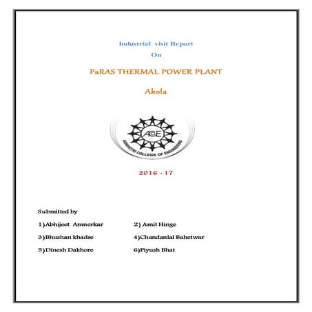Thermal Power plant visit Report by Amit Hinge