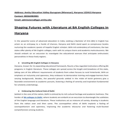 Shaping Futures with Literature at BA English Colleges in Haryana