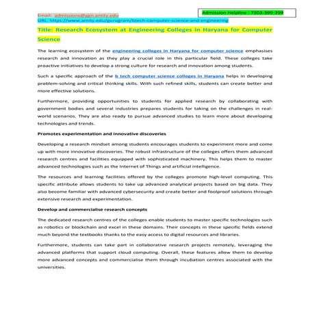 Research Ecosystem at Engineering Colleges in Haryana for Computer Science