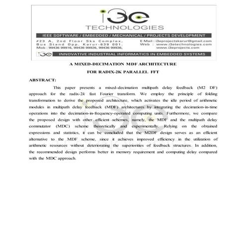 A mixed decimation mdf architecture for radix-2k parallel fft