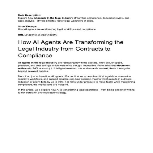 How AI Agents Are Transforming the Legal Industry from Contracts to Complianc...