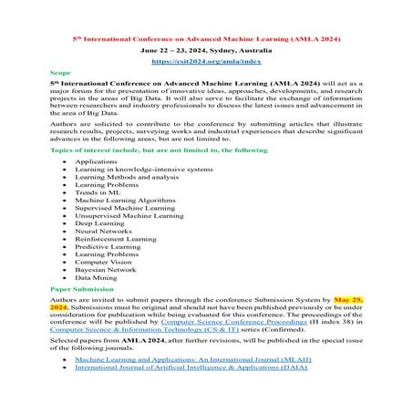 6th International Conference on Advanced Machine Learning (AMLA 2025) | PDF