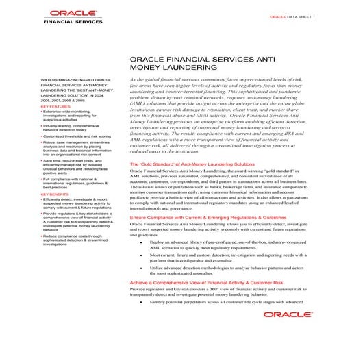 Aml Oracle Data Sheet