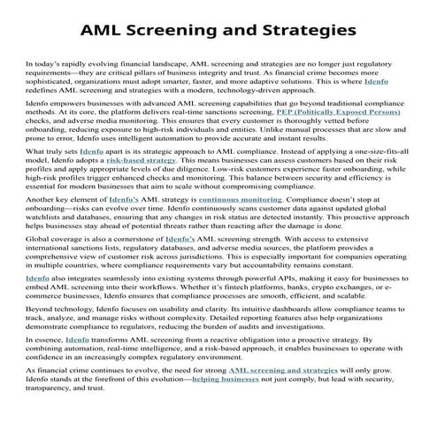 Advanced AML Screening and Risk-Based Compliance Strategies with Idenfo ...