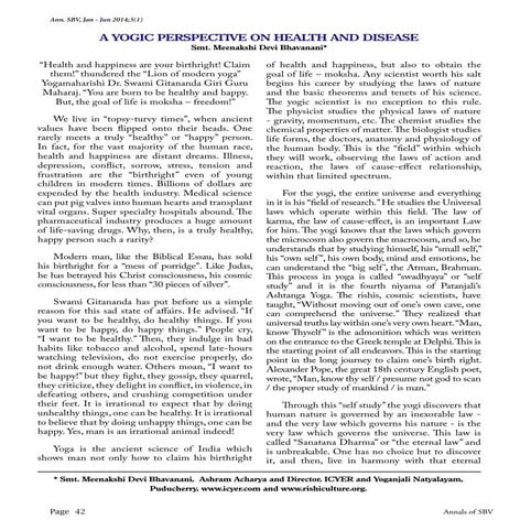 A YOGIC PERSPECTIVE ON HEALTH AND DISEASE | PDF