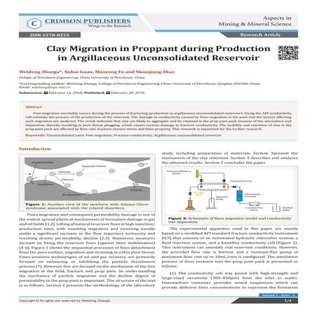 Clay Migration in Proppant during Production in Argillaceous Unconsolidated Reservoir-Crimson Publishers